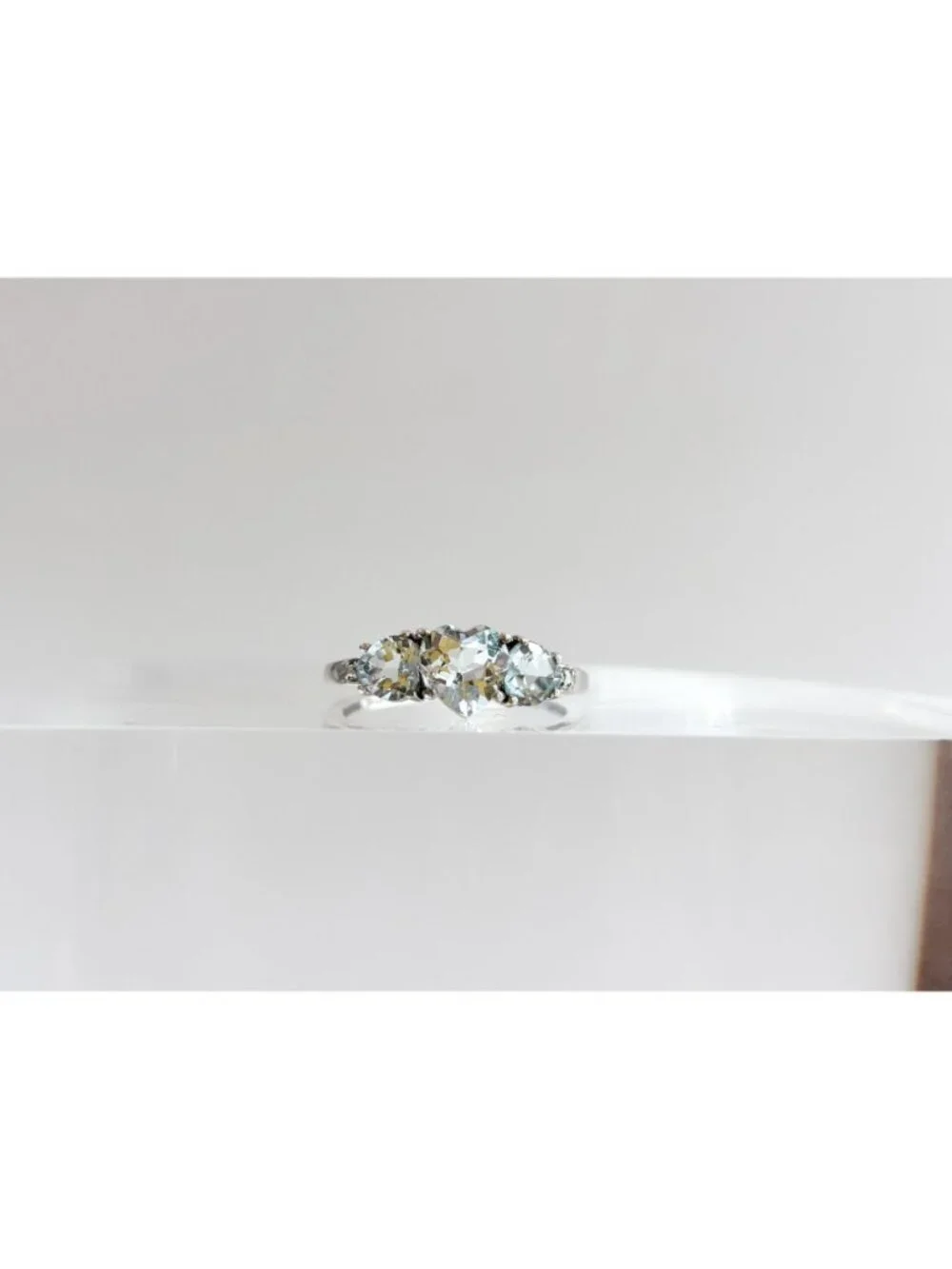 Blue Aquamarine Triple Heart Cut Sterling Silver 925 Vintage Ring - sz 9